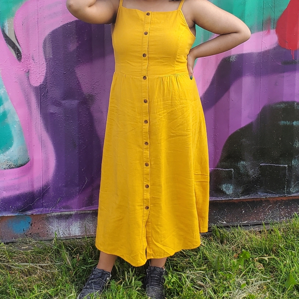 Old Navy Mustard Button-Down Maxi Dress